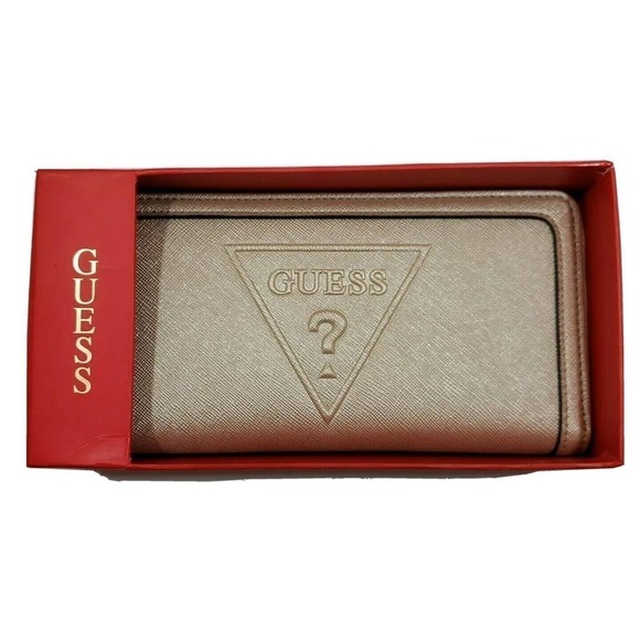 GUESS Factory Woman Champagne Logo Zip-Around Wallet Clutch Bag NWT - Picture 1 of 12